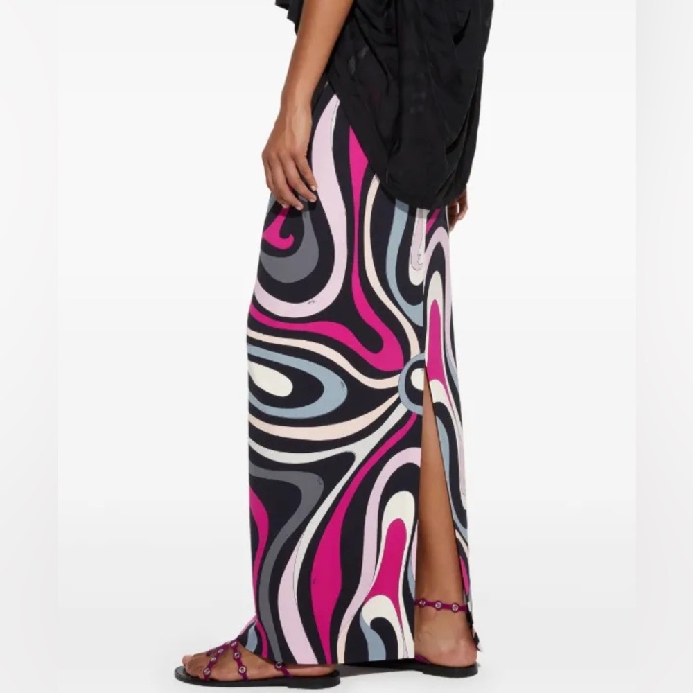 Emilio Pucci Swirl Print Maxi Dress in Pink, Black & Gray